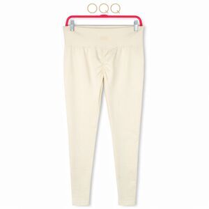 OQQ Cream High Waisted Seamless Leggings Womens M Ribbed Sculpting Yoga Pants